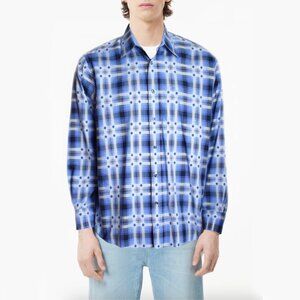 Bugatchi Uomo Classic Fit Men’s Shirt Long Sleeve Woven Cotton Blue Sky Plaid
